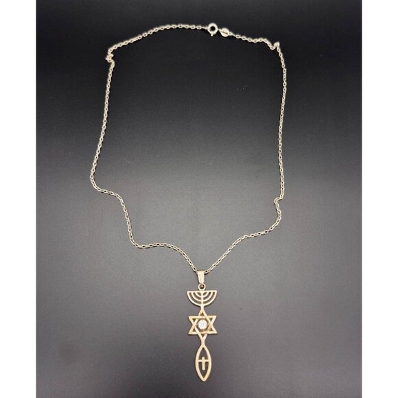 Religious Jewish Star of David Cross Menorah Pendant 925 Sterling Necklace 18" - Picture 7 of 9